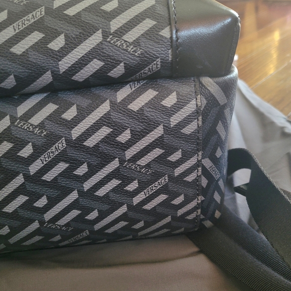 EUC Versace Coated Canvas Calfskin La Greca Signature Backpack Black and Grey - Picture 7 of 16